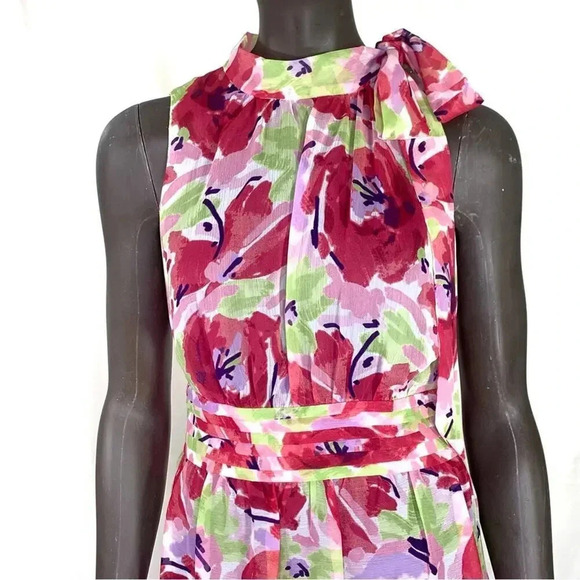 I.N. Studio Sleeveless Chiffon Bow Tie Sheath Dress Size 12 Multicolor Floral - Picture 4 of 14